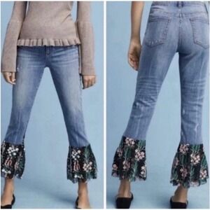 Pilcro and the Letterpress Women Denim Jeans Embroidered Flare Bottom Size 28